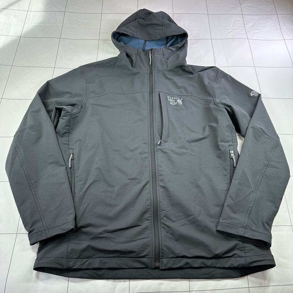 Mountain Hardwear Jacket Mens XXL Gray Softshell Nylon Hood Full Zip Gorpcore